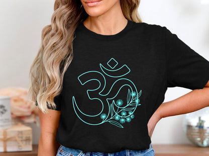 Blue Floral Om Symbol T-Shirt