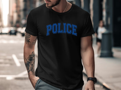 Classic Blue Police Varsity T-Shirt - Police Dept Tee