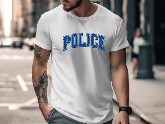 Classic Blue Police Varsity T-Shirt - Police Dept Tee