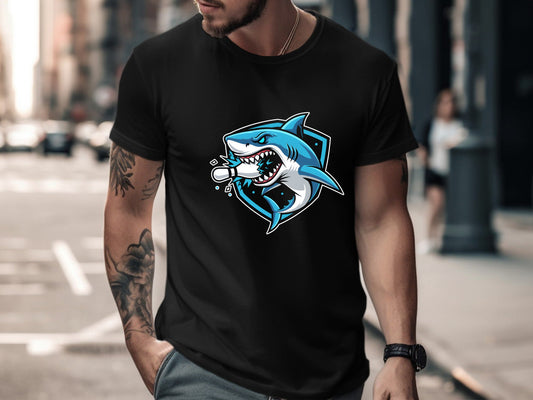 Shark Strike Bowling Pin Mascot T-Shirt