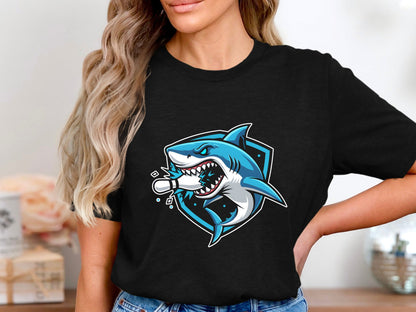 Shark Strike Bowling Pin Mascot T-Shirt