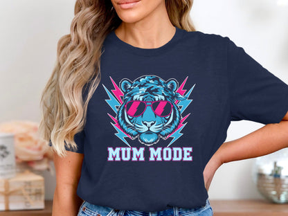 Blue Tiger Mum Mode Retro Tee - Neon Synthwave Streetwear