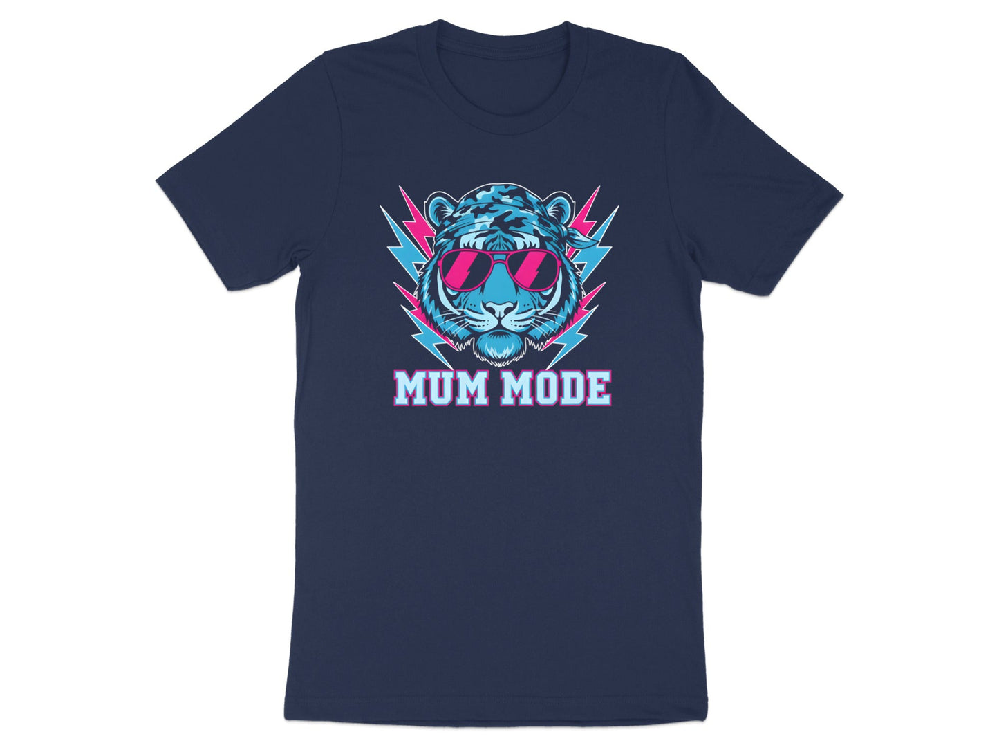 Blue Tiger Mum Mode Retro Tee - Neon Synthwave Streetwear