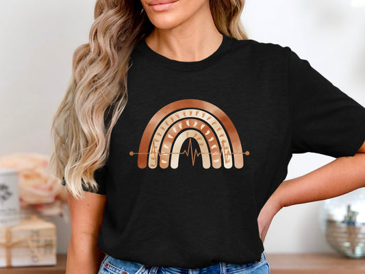Boho Rainbow Heartbeat T-Shirt - Nurse & Midwife Graphic Tee