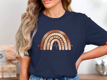 Boho Rainbow Heartbeat T-Shirt - Nurse & Midwife Graphic Tee