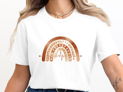 Boho Rainbow Heartbeat T-Shirt - Nurse & Midwife Graphic Tee
