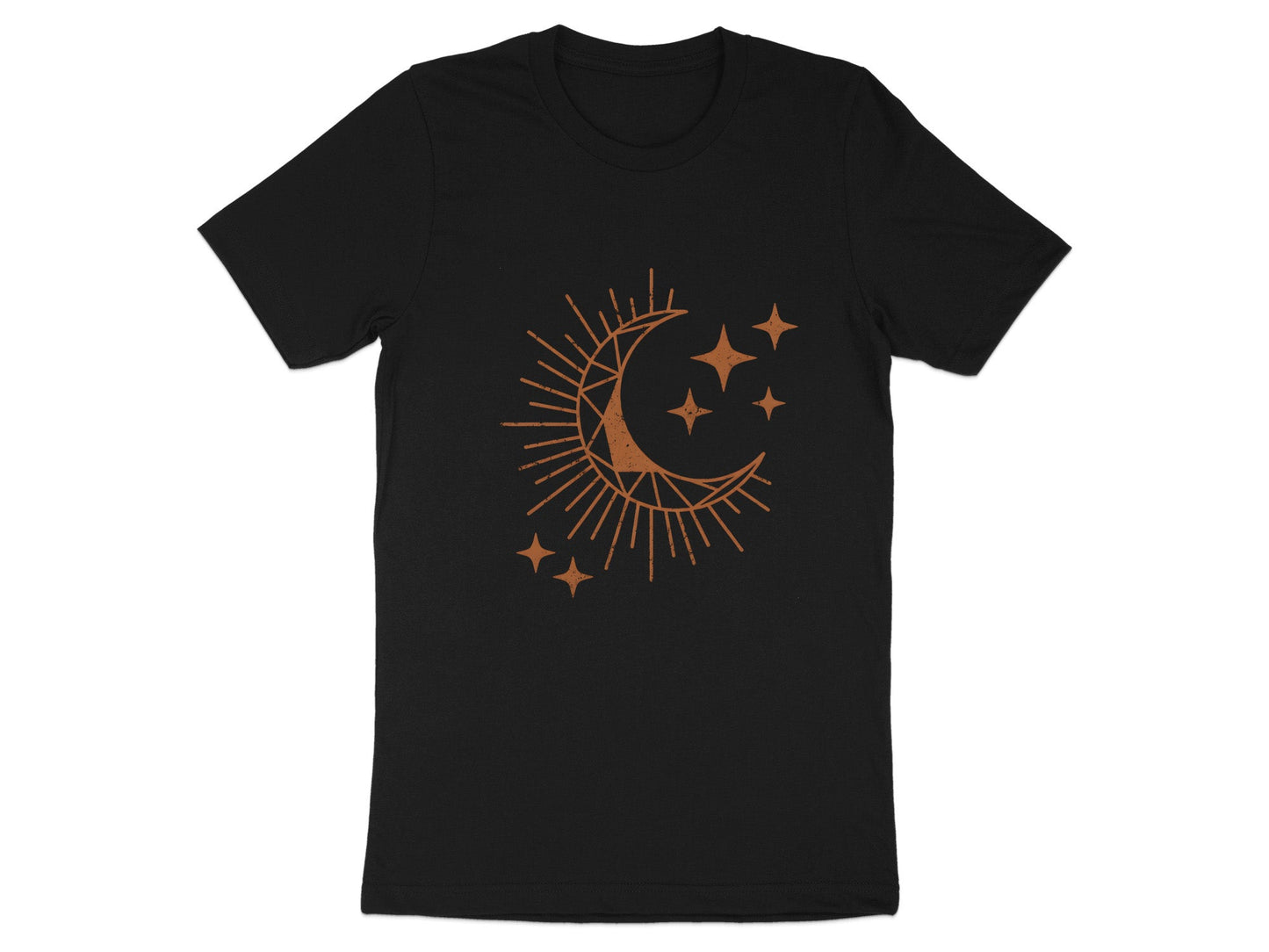 Geometric Crescent Moon Tee – Boho Terracotta Star T-Shirt