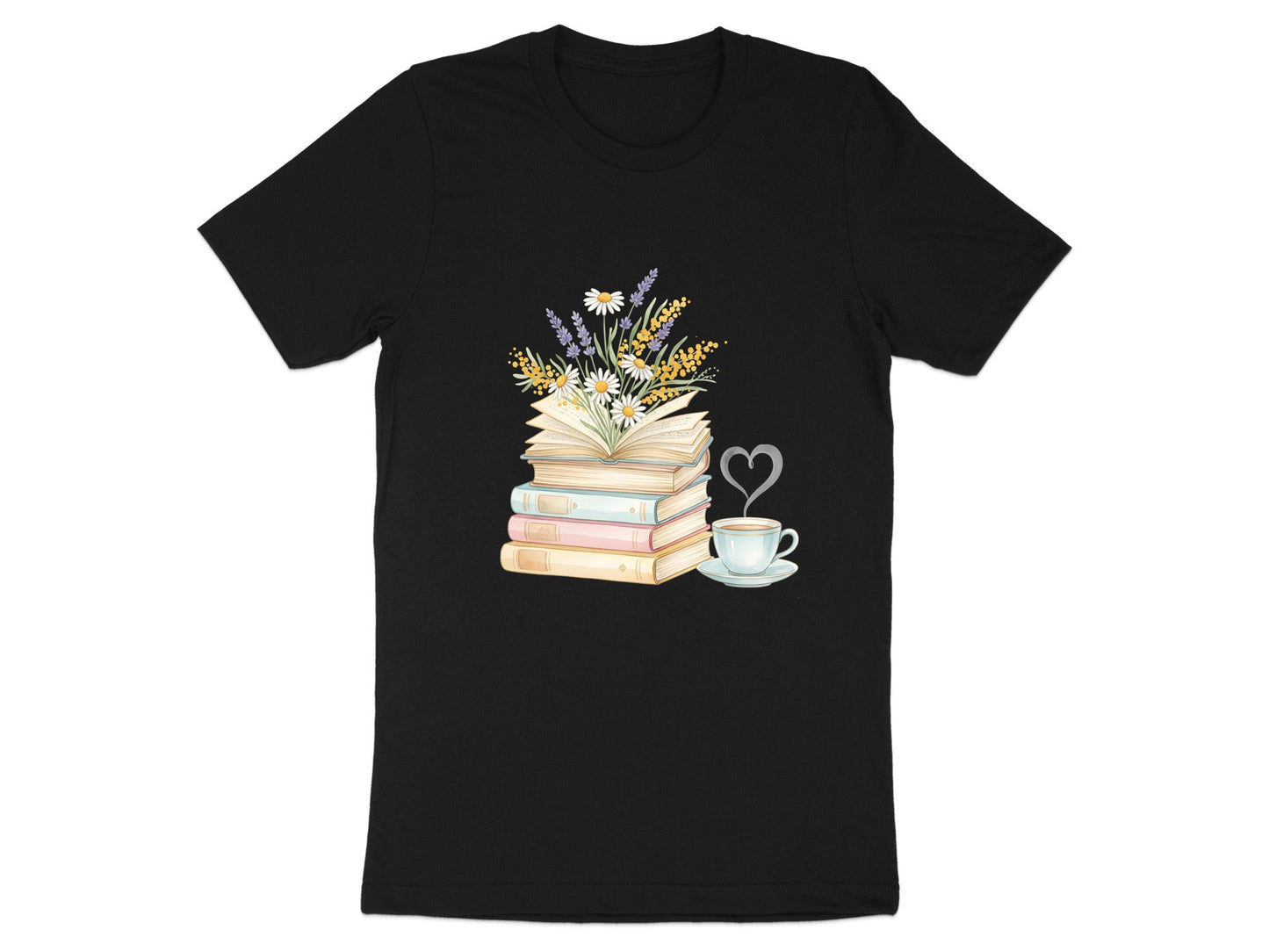 Floral Book Stack and Coffee Heart T-Shirt