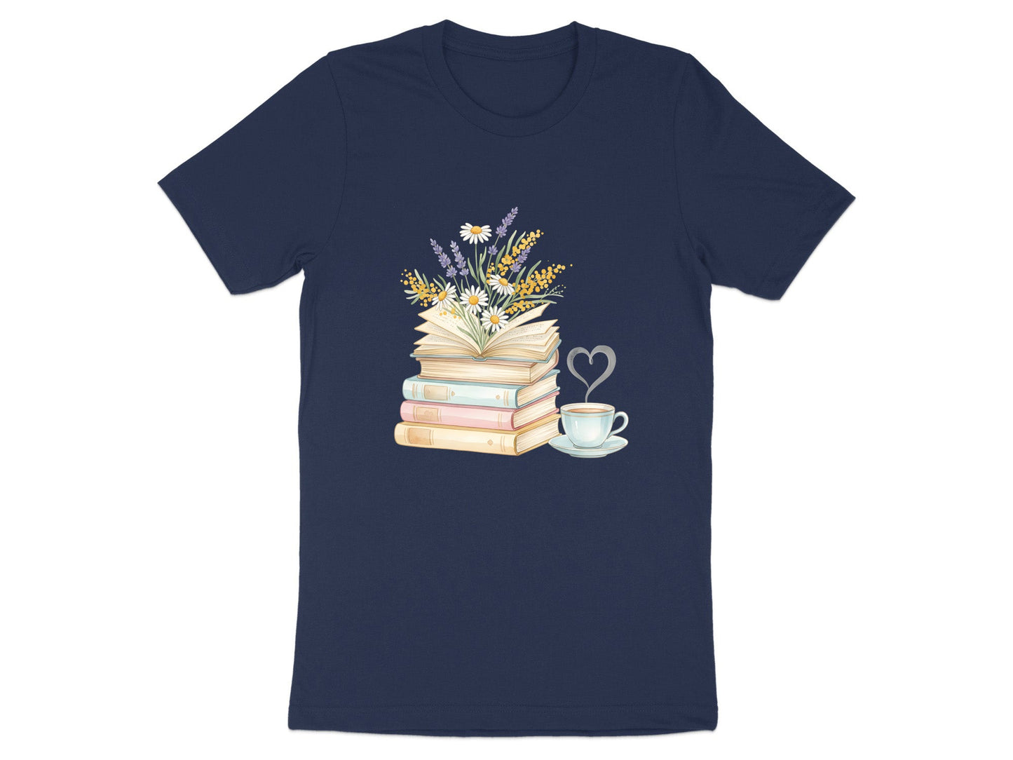 Floral Book Stack and Coffee Heart T-Shirt
