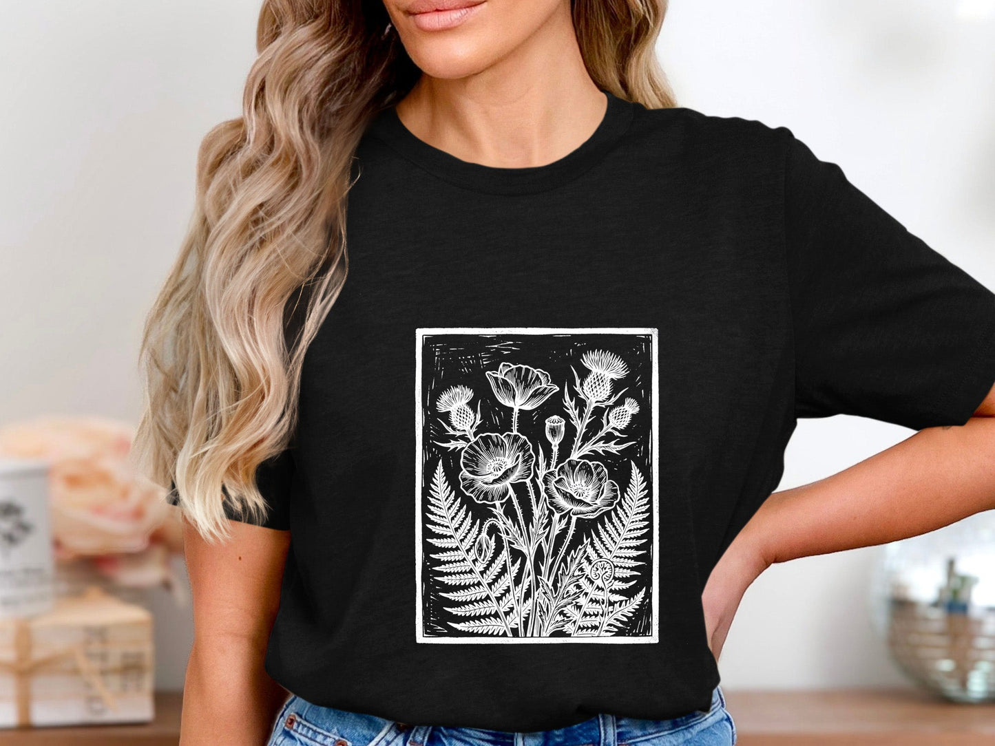 Poppy & Fern Linocut Print T-Shirt