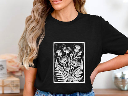 Poppy & Fern Linocut Print T-Shirt