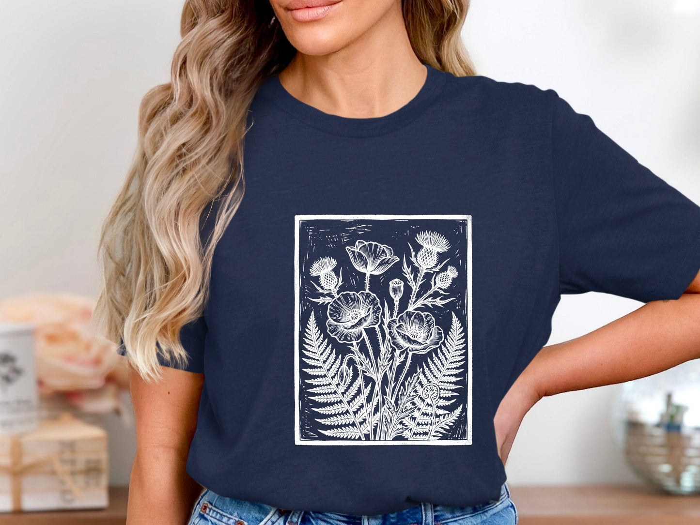 Poppy & Fern Linocut Print T-Shirt