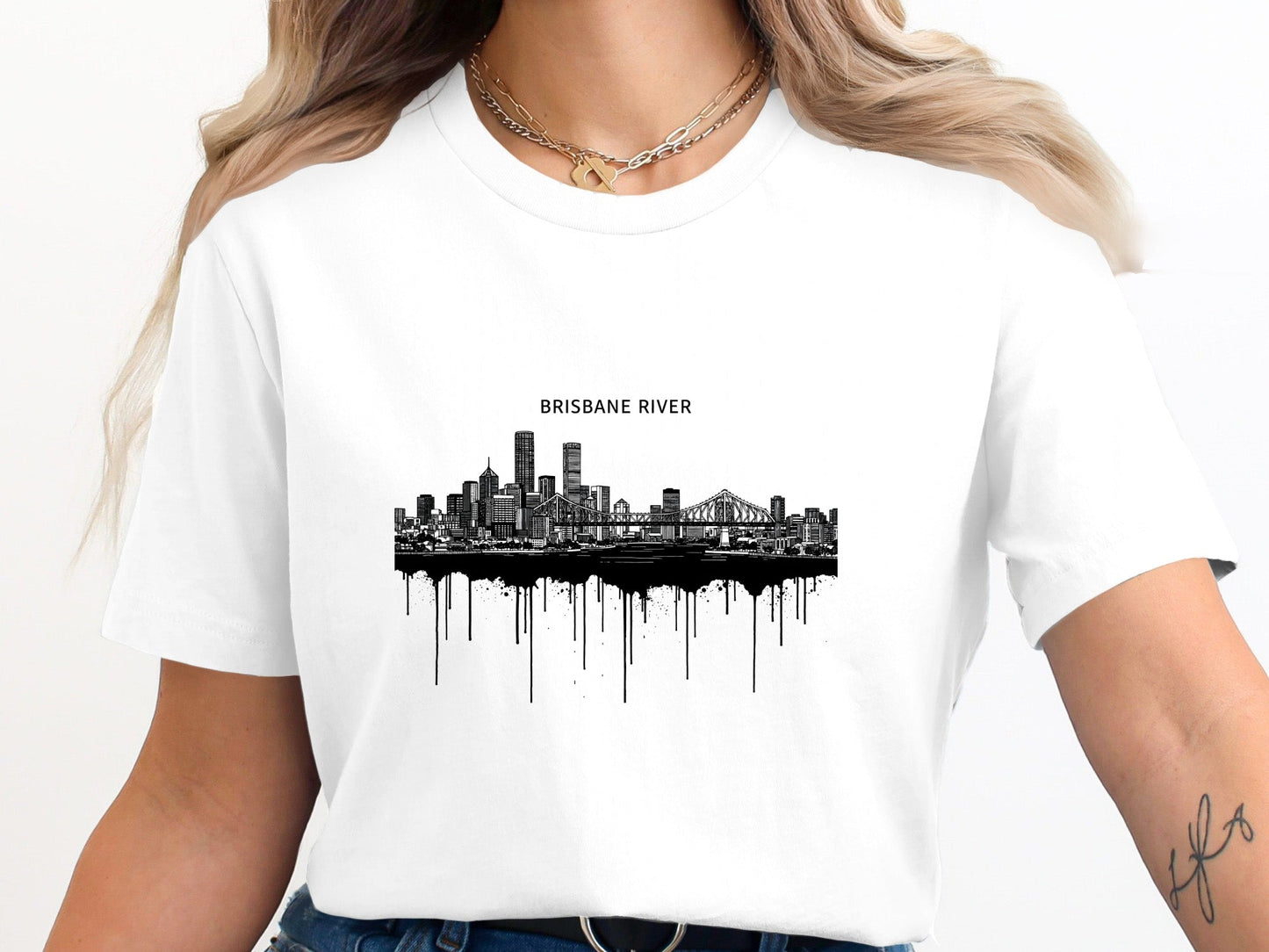 Brisbane River Skyline Drip Art T-Shirt | Urban Aussie Fashion