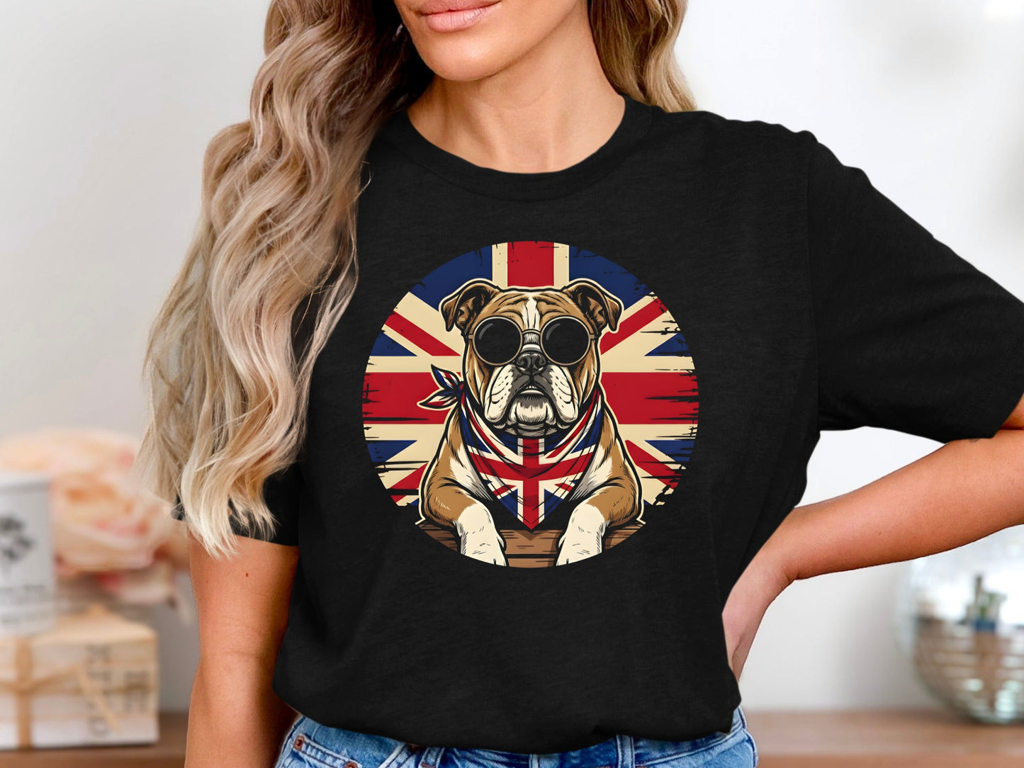 Cool British Bulldog Sunglasses T-Shirt - Retro Style