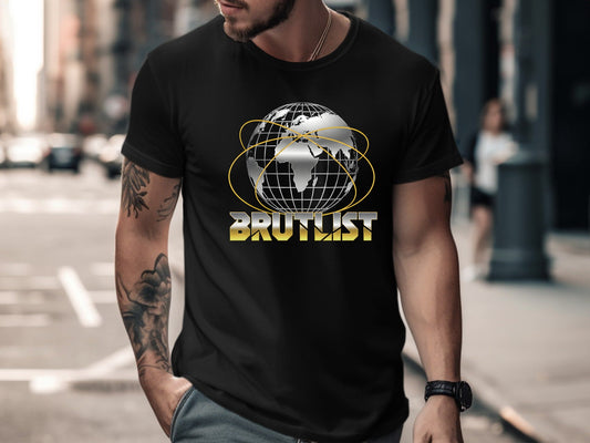 Brutlist Global Tech Logo T-Shirt - Retro Chrome Graphic Tee