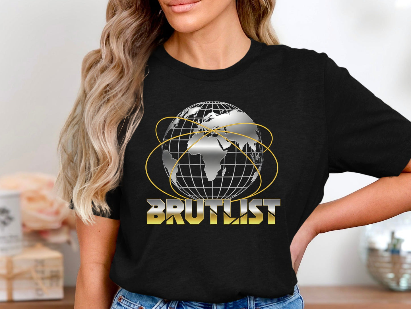 Brutlist Global Tech Logo T-Shirt - Retro Chrome Graphic Tee