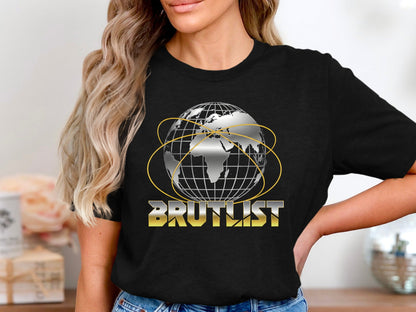 Brutlist Global Tech Logo T-Shirt - Retro Chrome Graphic Tee