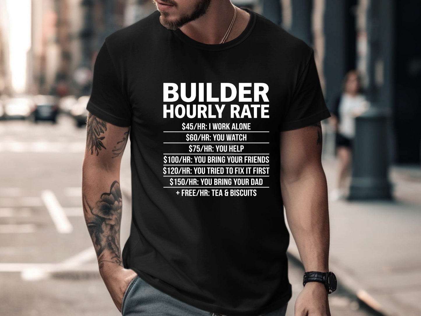 Builder Hourly Rate Funny T-Shirt - Tradie Price List Tee