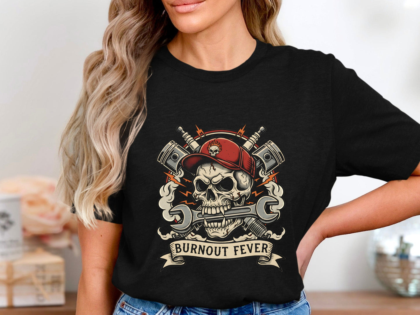 Burnout Fever Mechanic Skull V8 T-Shirt