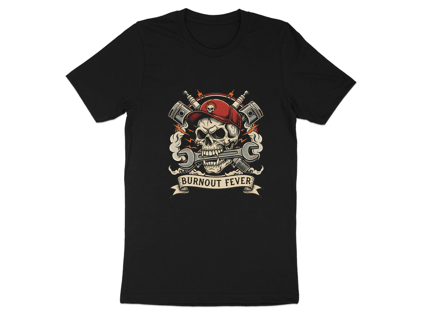 Burnout Fever Mechanic Skull V8 T-Shirt