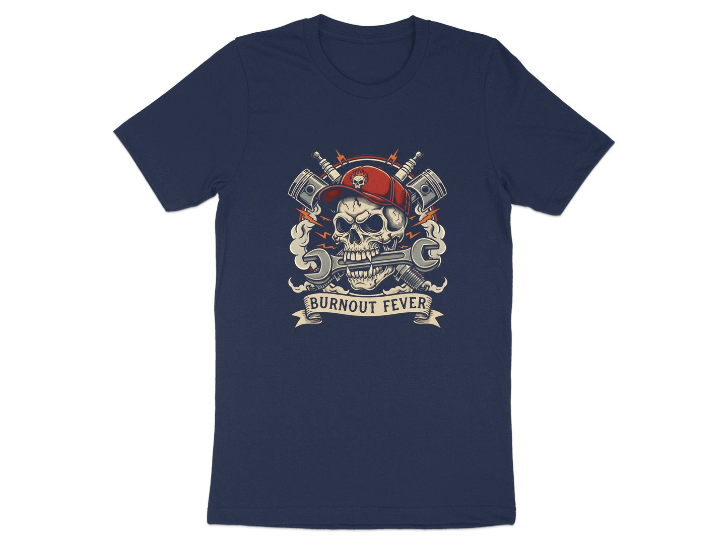 Burnout Fever Mechanic Skull V8 T-Shirt