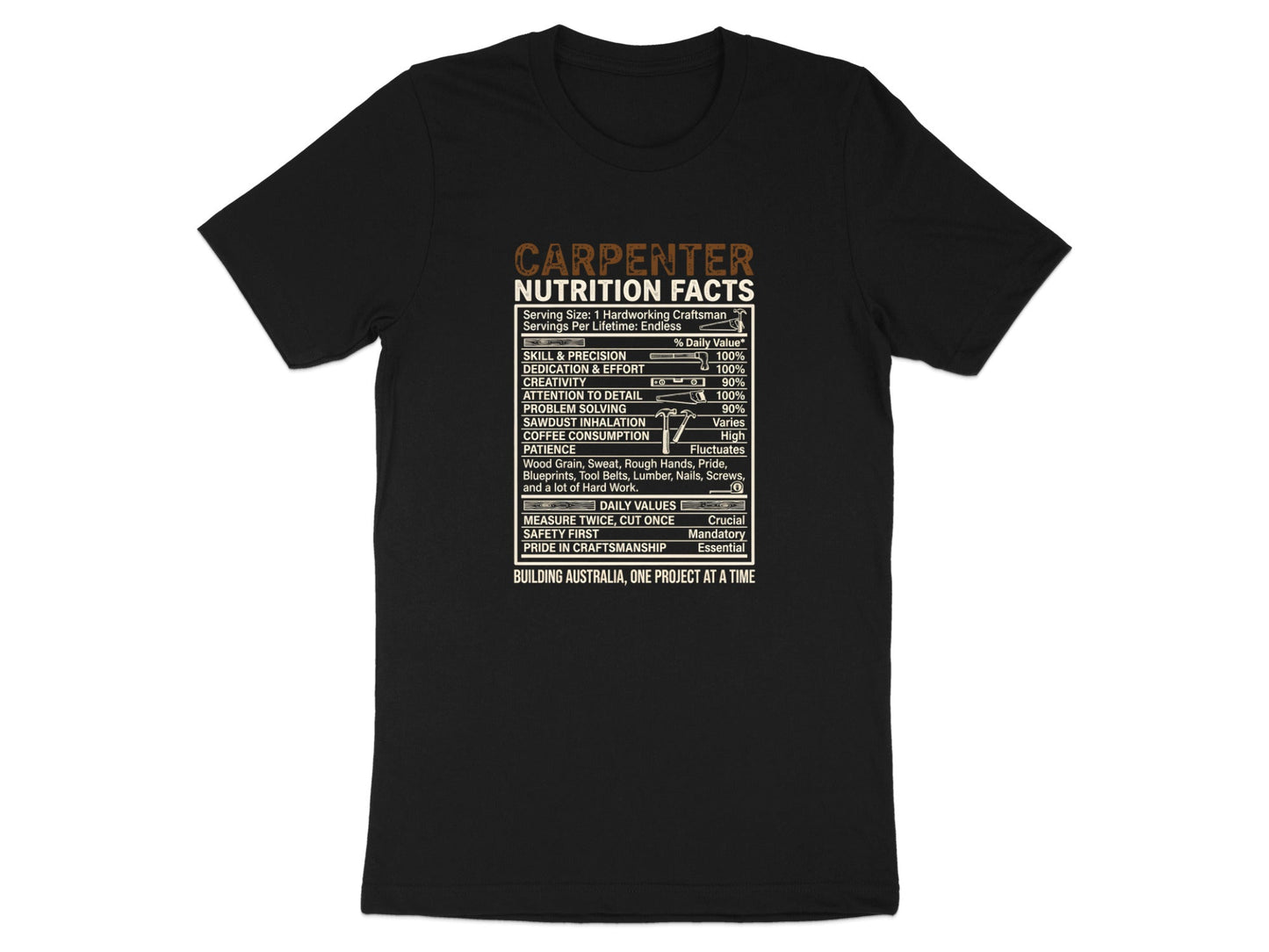 Carpenter Nutrition Facts T-Shirt - Hardworking Craftsman Tee