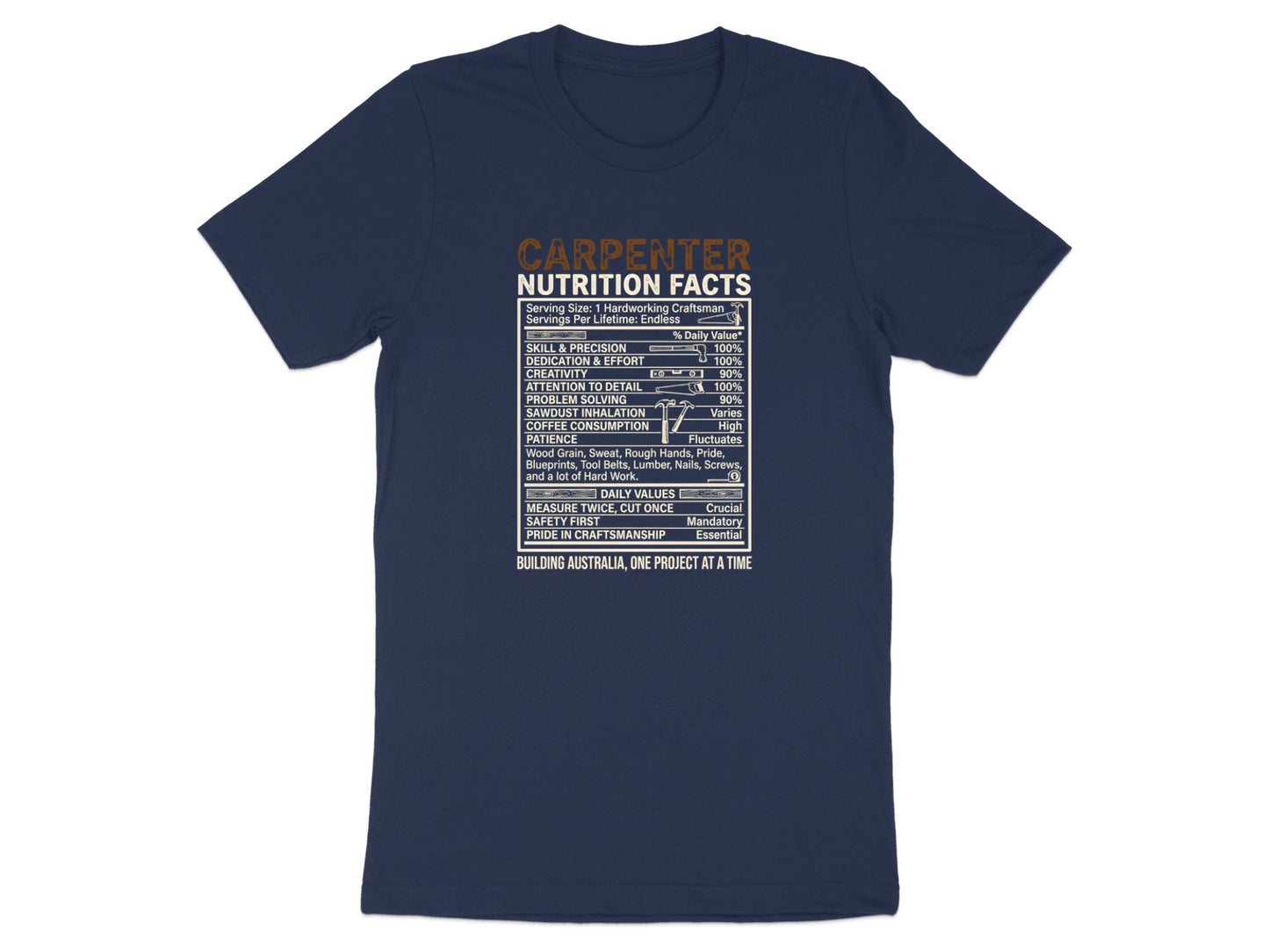 Carpenter Nutrition Facts T-Shirt - Hardworking Craftsman Tee