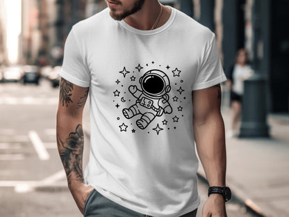 Cute Floating Astronaut Minimalist Doodle T-Shirt