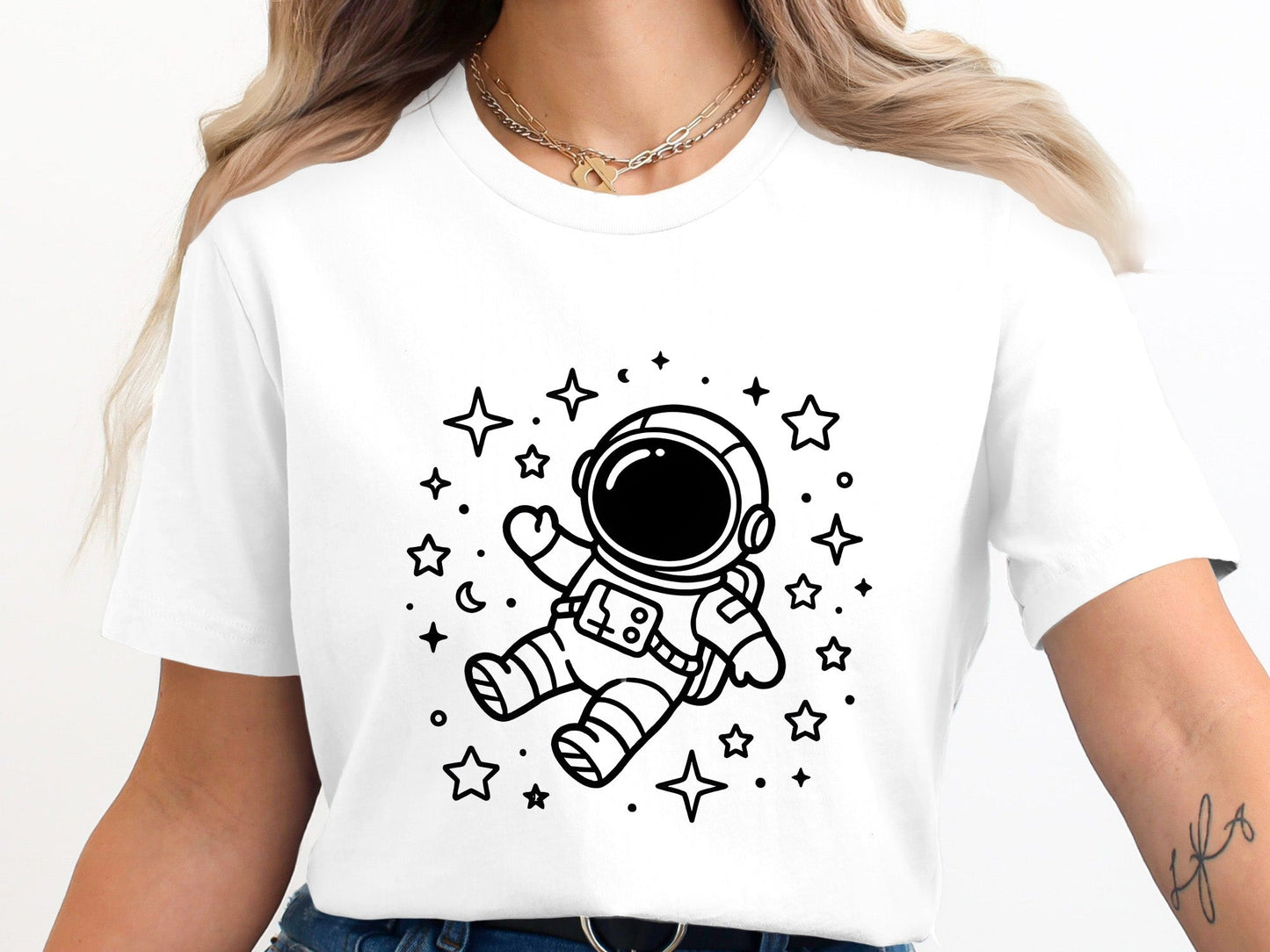Cute Floating Astronaut Minimalist Doodle T-Shirt