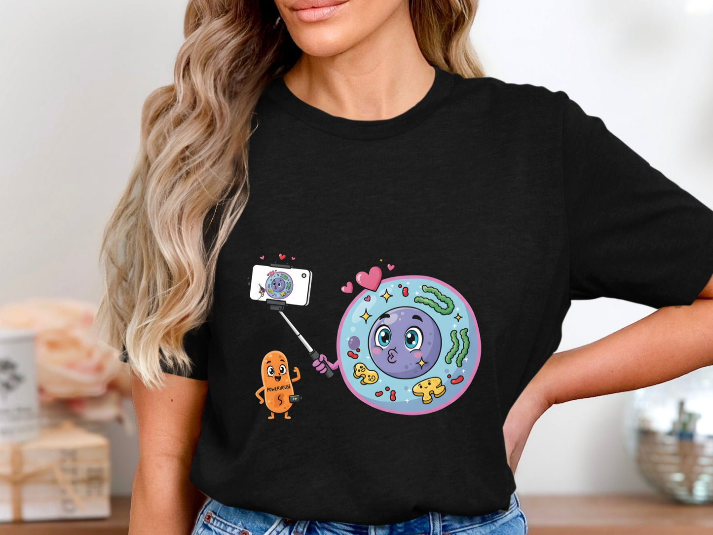 Cell Selfie Funny Biology T-Shirt - Mitosis Cartoon Graphic