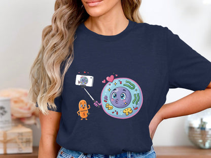Cell Selfie Funny Biology T-Shirt - Mitosis Cartoon Graphic