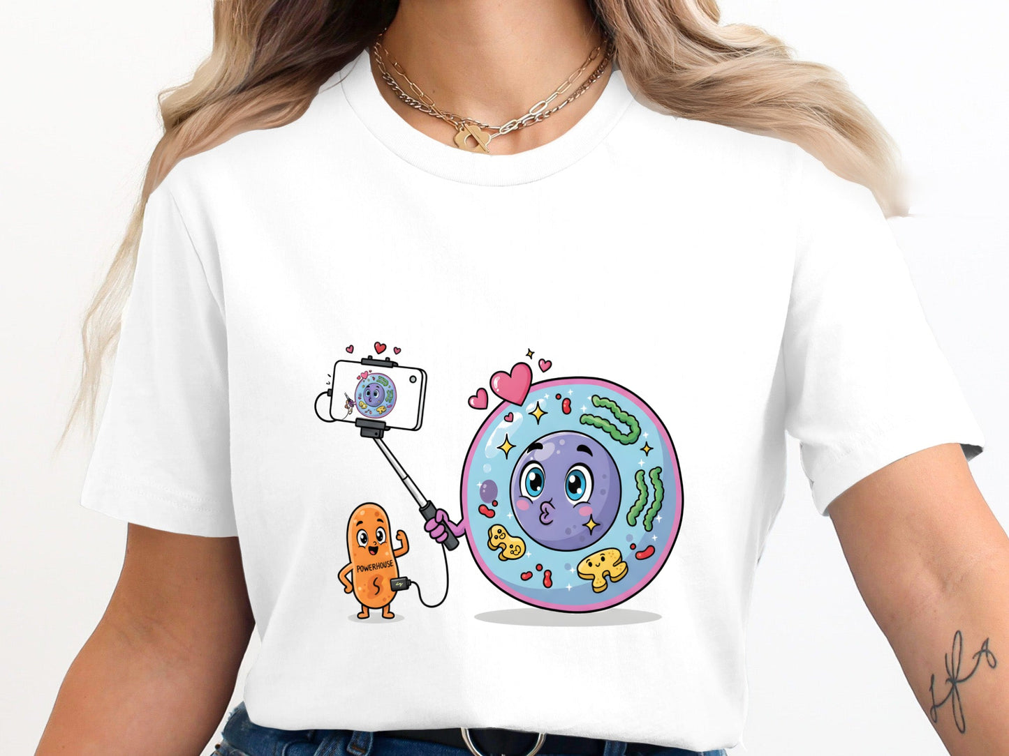 Cell Selfie Funny Biology T-Shirt - Mitosis Cartoon Graphic