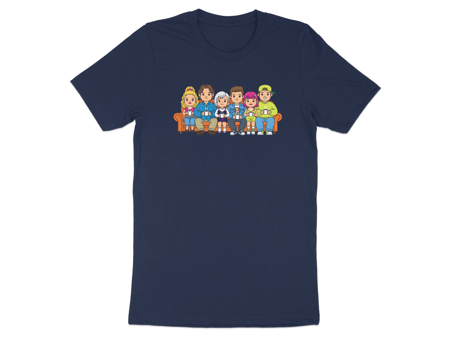 Vintage TV Show Cartoon Friends on Couch Graphic Tee