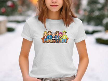 Vintage TV Show Cartoon Friends on Couch Graphic Tee