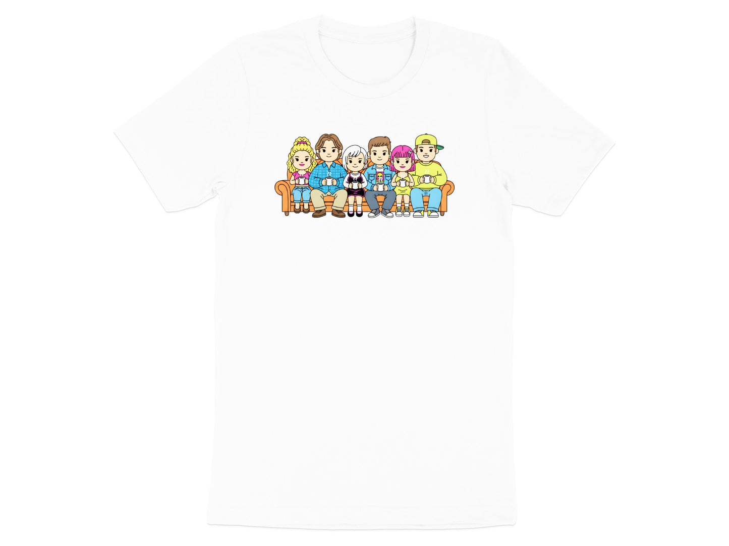 Vintage TV Show Cartoon Friends on Couch Graphic Tee