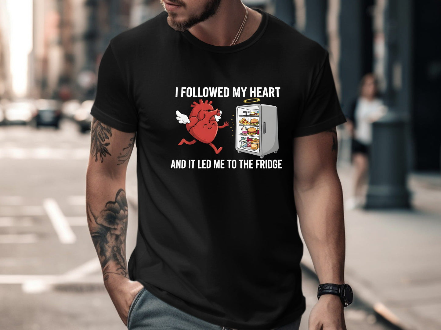 Heart Running To The Fridge Funny Cartoon Tee
