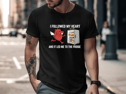 Heart Running To The Fridge Funny Cartoon Tee