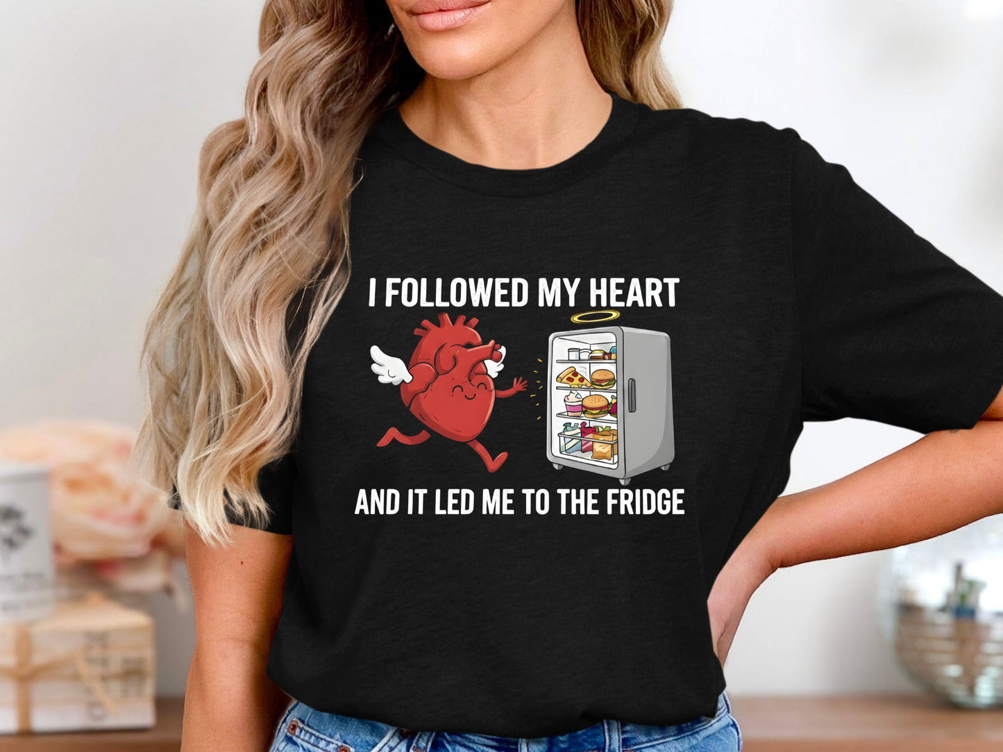 Heart Running To The Fridge Funny Cartoon Tee