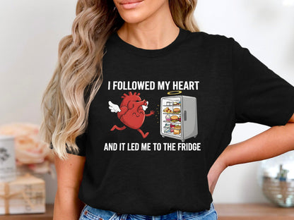 Heart Running To The Fridge Funny Cartoon Tee