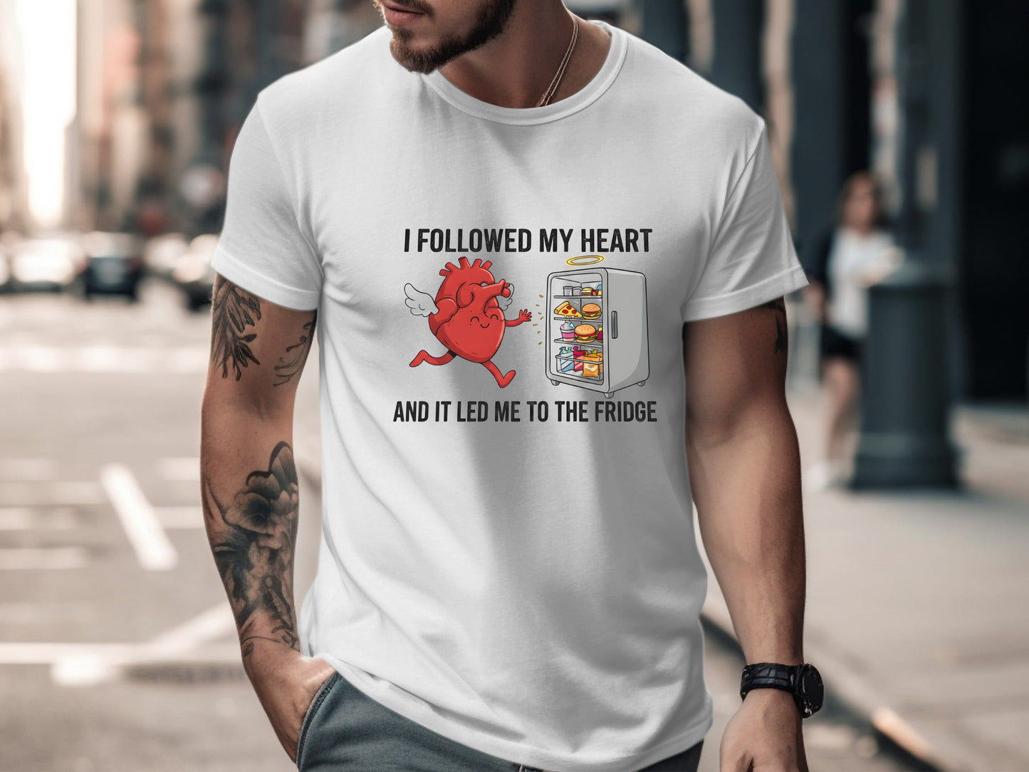 Heart Running To The Fridge Funny Cartoon Tee