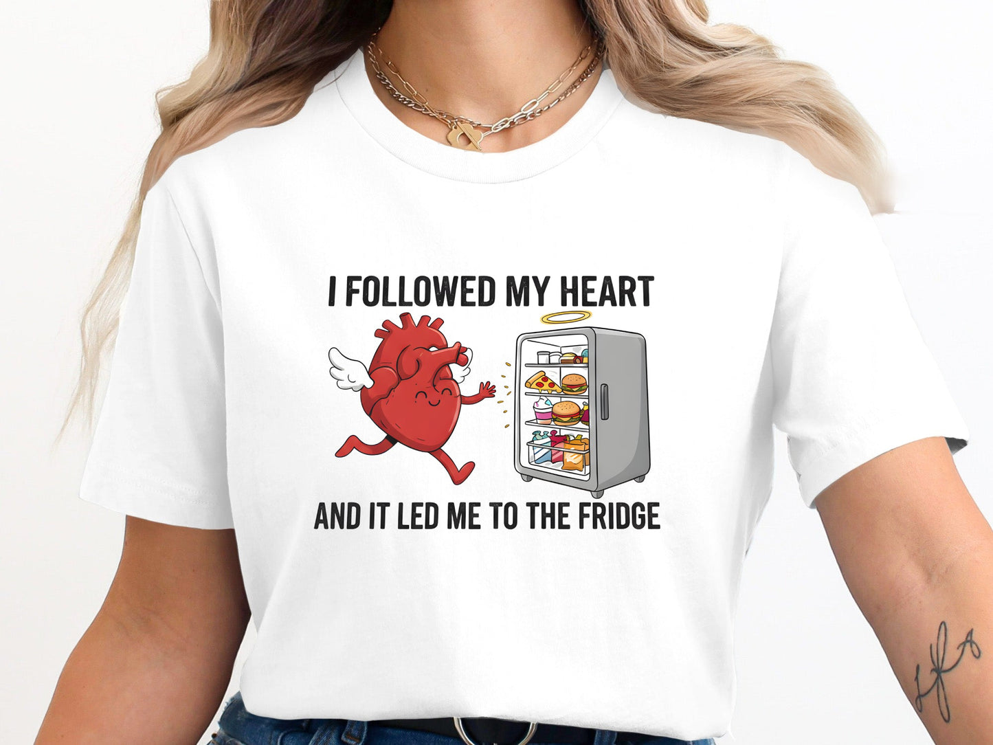 Heart Running To The Fridge Funny Cartoon Tee