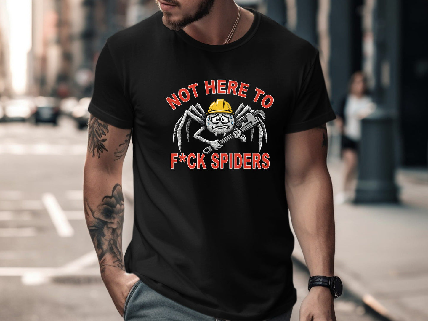 Not Here To F*ck Spiders Tradie T-Shirt | Funny Aussie Slang Tee