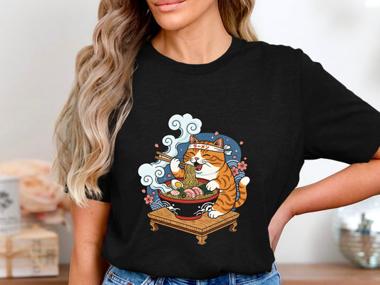 Kawaii Cat Eating Ramen Japanese Noodle T-Shirt