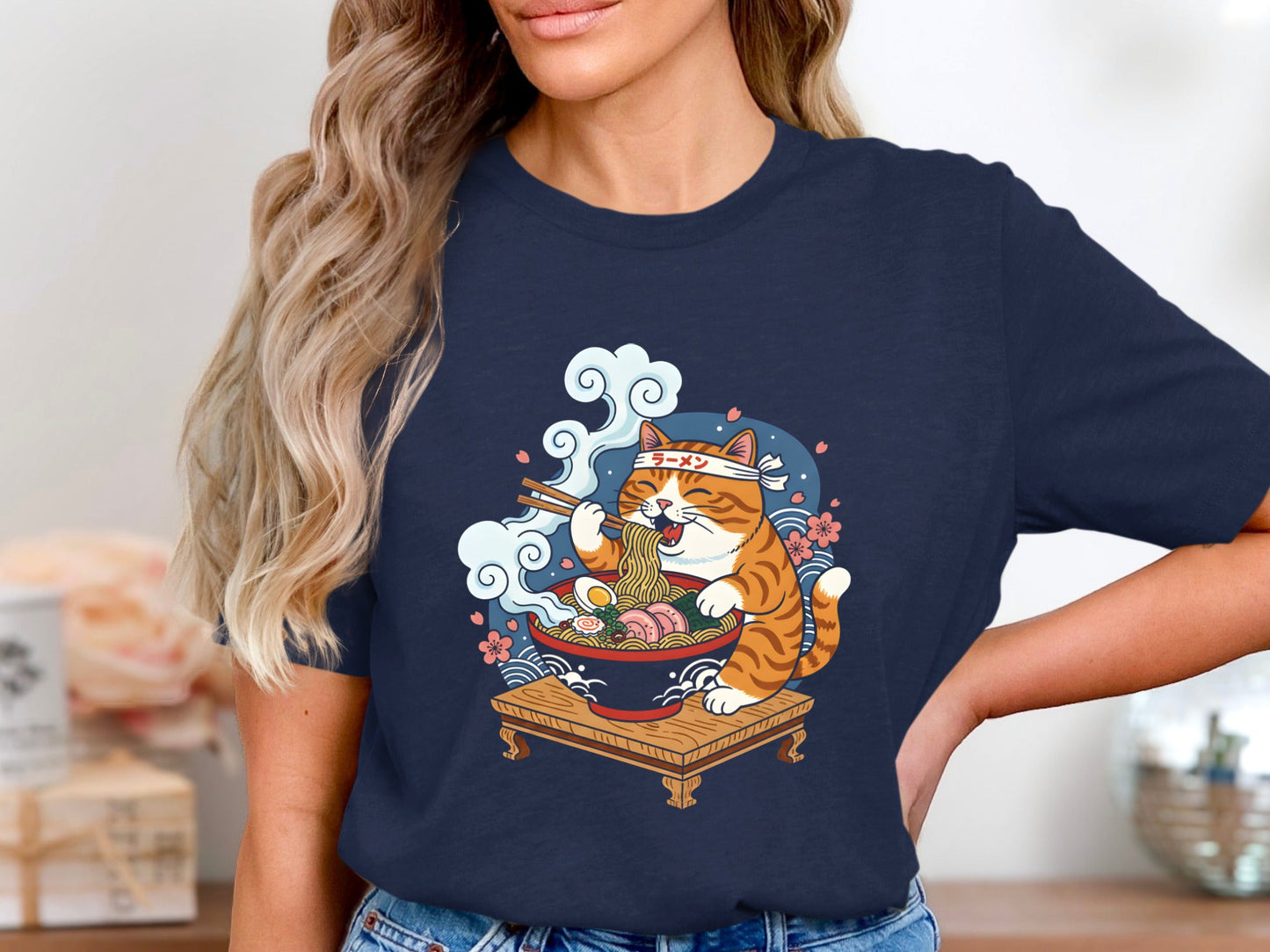 Kawaii Cat Eating Ramen Japanese Noodle T-Shirt