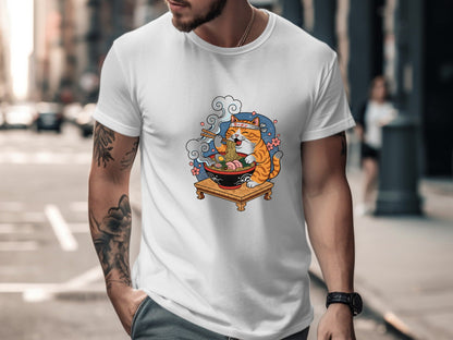 Kawaii Cat Eating Ramen Japanese Noodle T-Shirt