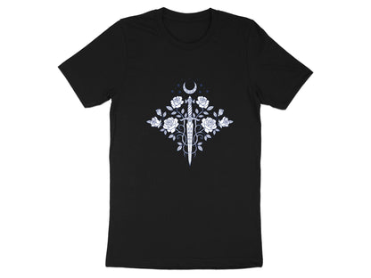 Celestial Dagger & Roses T-Shirt - Mystical Line Art Tee