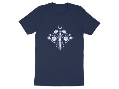 Celestial Dagger & Roses T-Shirt - Mystical Line Art Tee