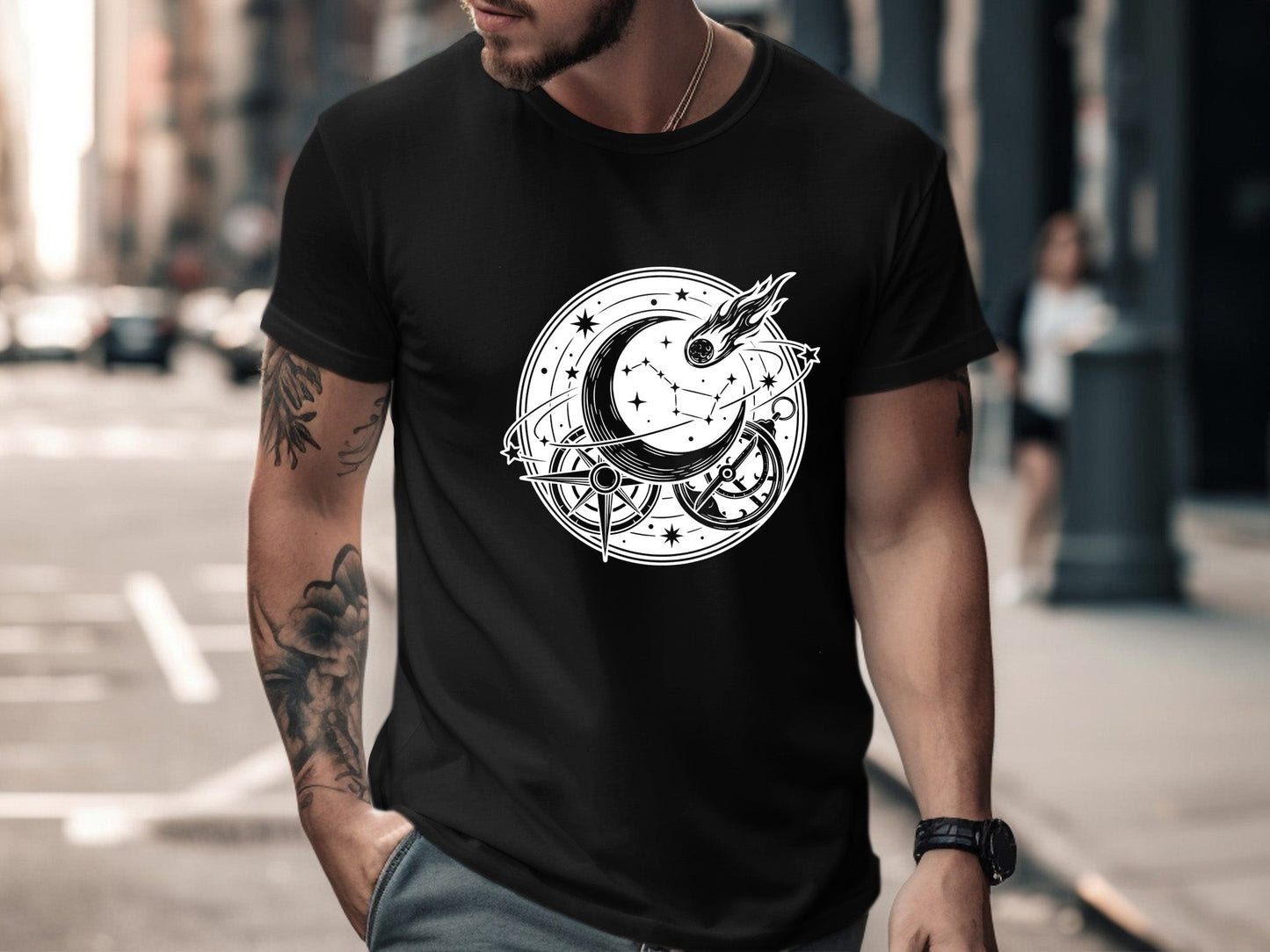 Celestial Navigation Tee – Moon Stars Comet & Compass T-Shirt