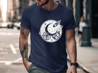 Celestial Navigation Tee – Moon Stars Comet & Compass T-Shirt