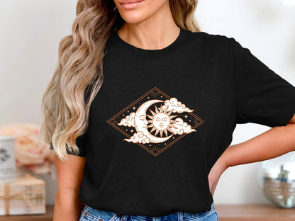 Diamond Sun & Moon Tee – Terracotta Line Art T-Shirt